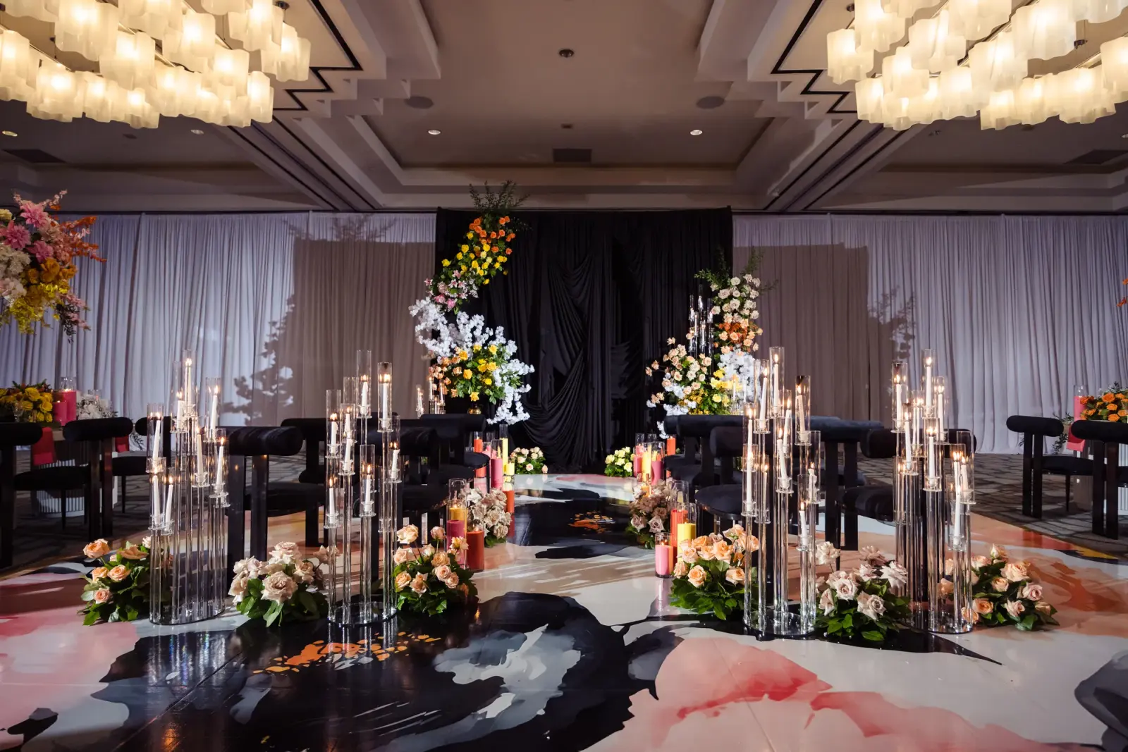 Candlelit ceremony aisle designed by Greystone