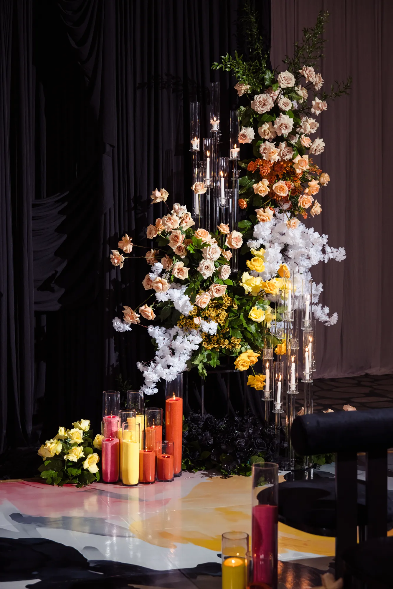 White and pink floral arch by Greystone Design Co.