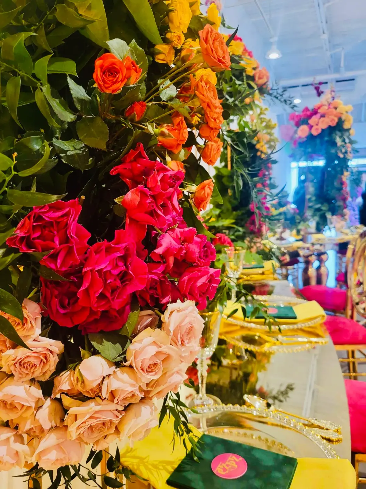 Red and pink floral arrangement by Greystone