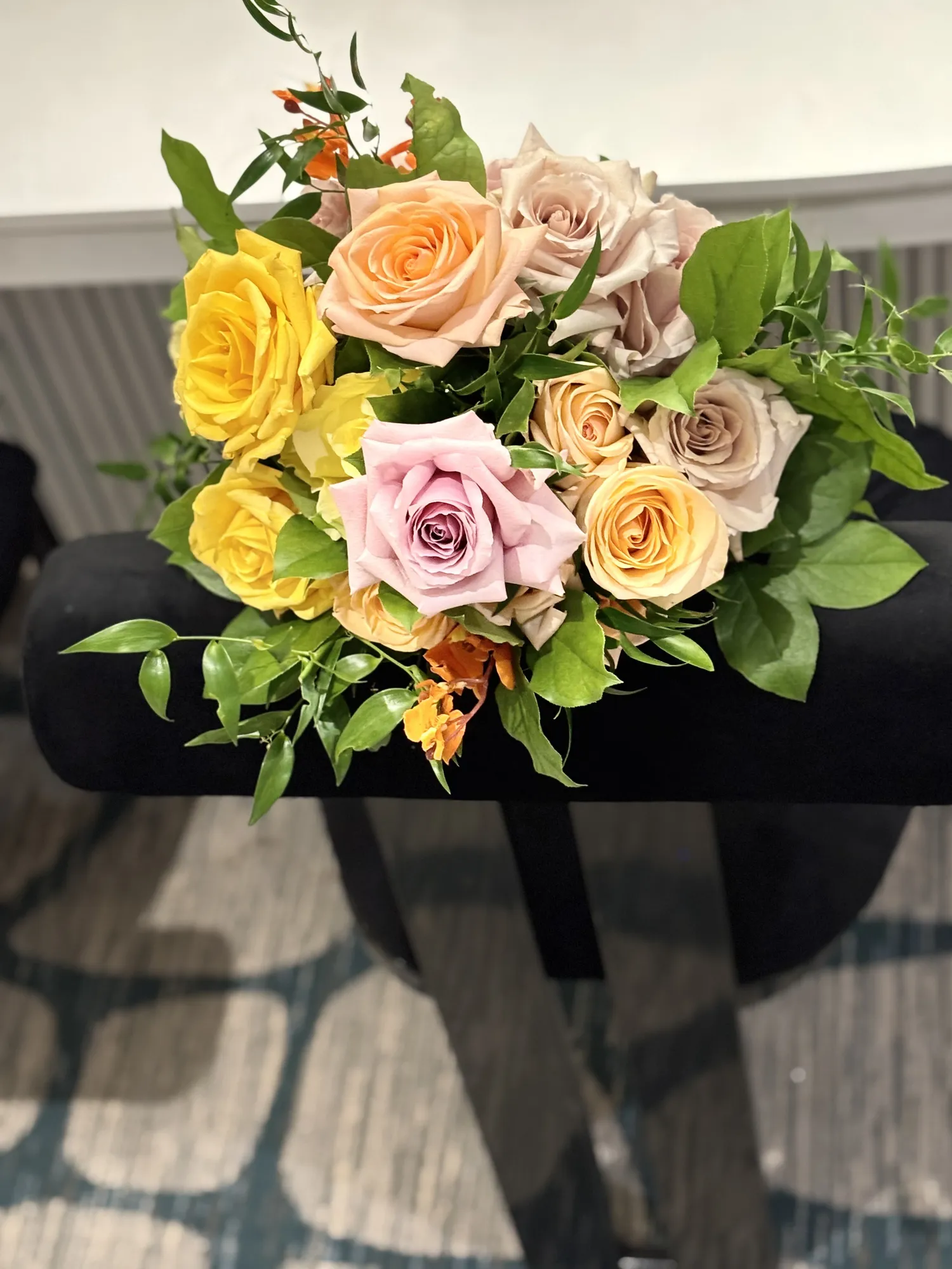 Rose arrangement in gold and yellow tones by Greystone