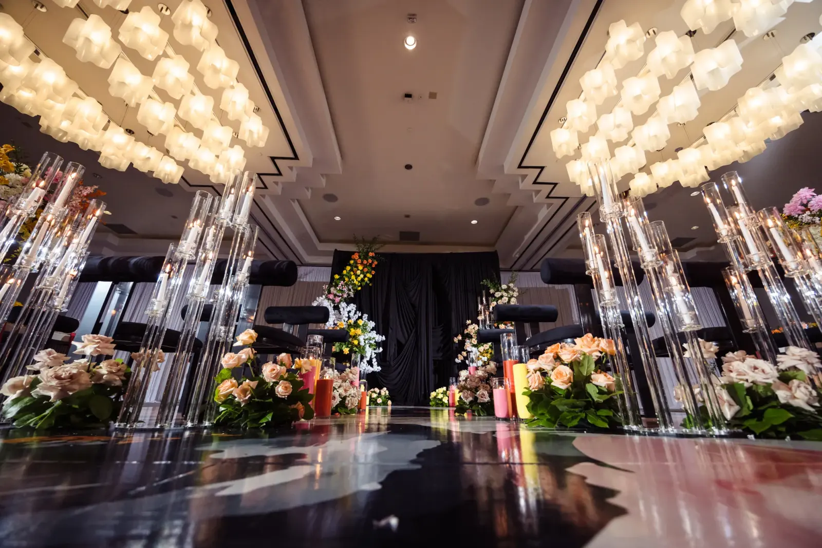 A ballroom being transformed by the Greystone team