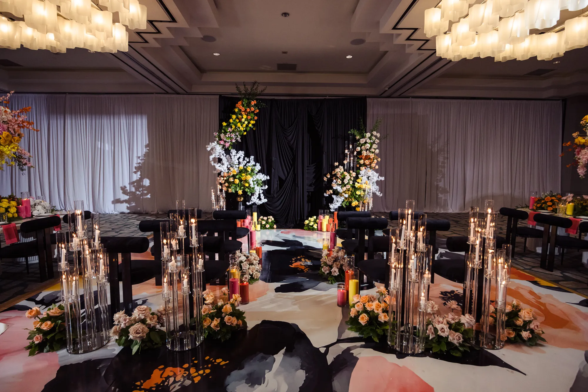 Ceremony aisle with floral arch by Greystone