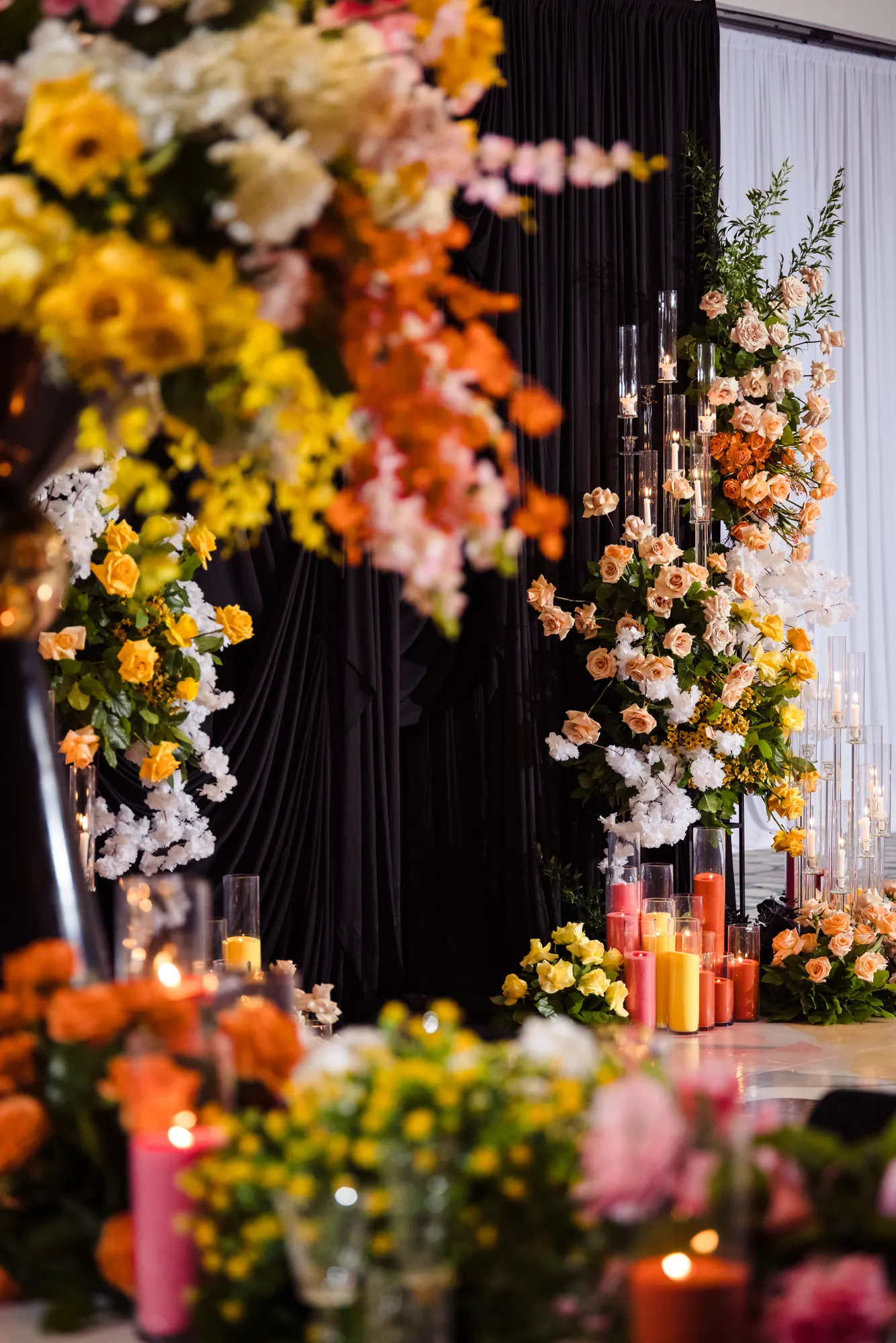 Yellow and white floral wall by Greystone Design Co.