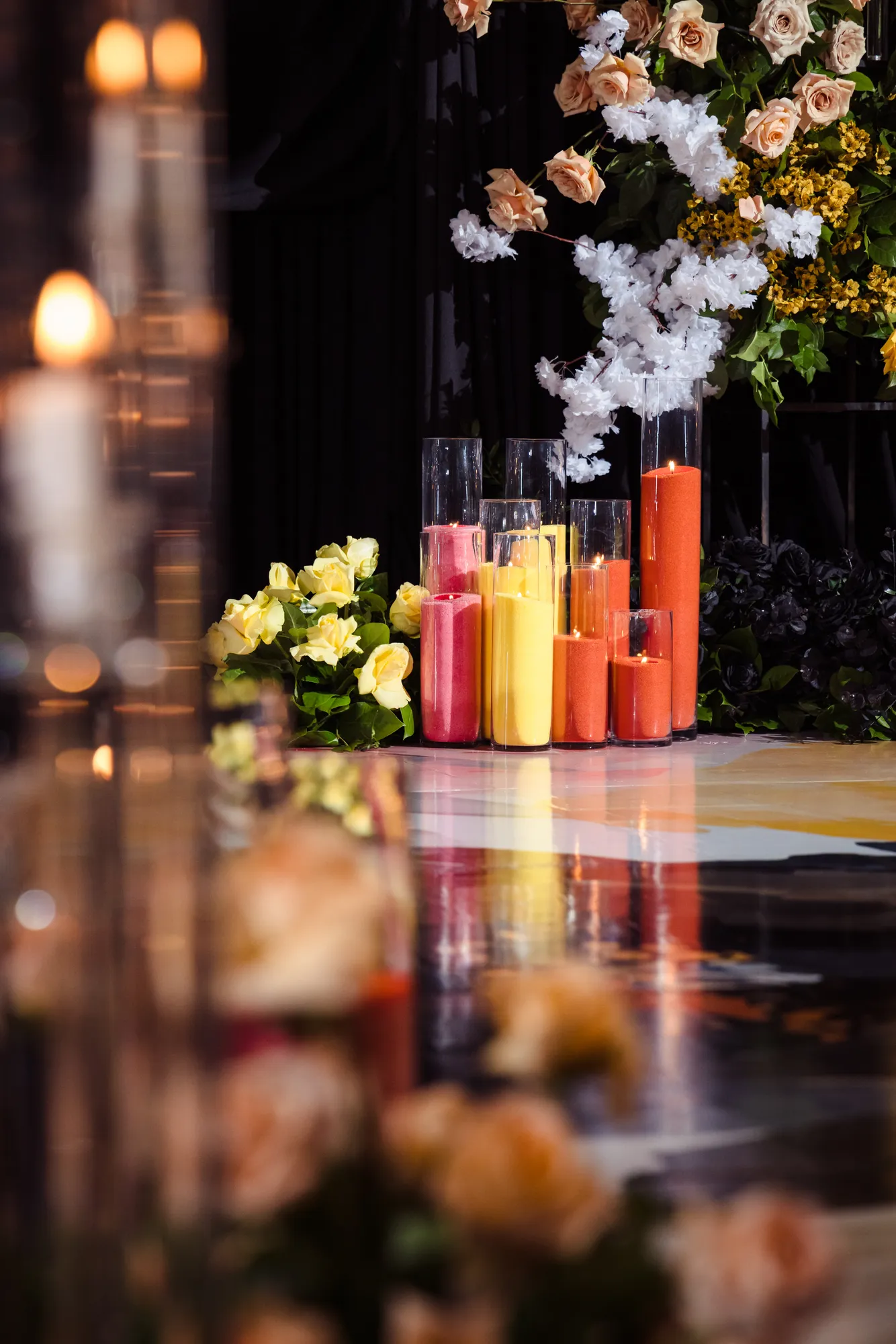 Candle and floral tablescape by Greystone