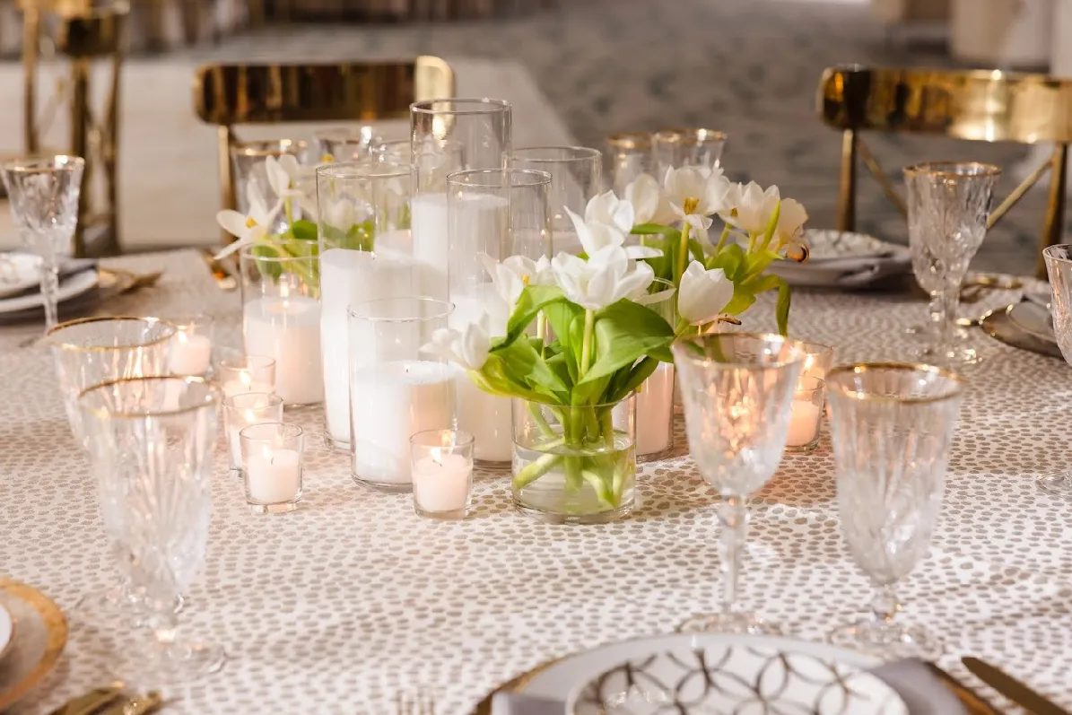 Candlelit tablescape detail by Greystone